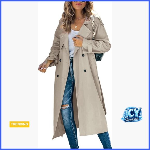 Jackets & Blazers - Double Breasted Long Trench Coat Windproof Slim Overcoat with Belt